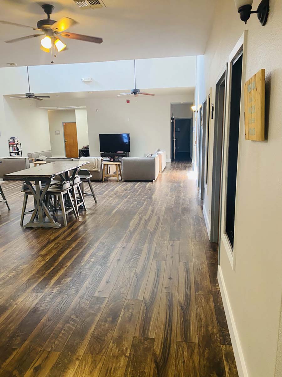 hallway view of living area