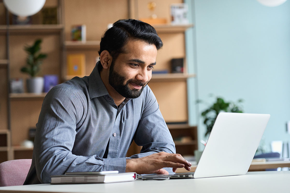 Man going through online outpatient rehab