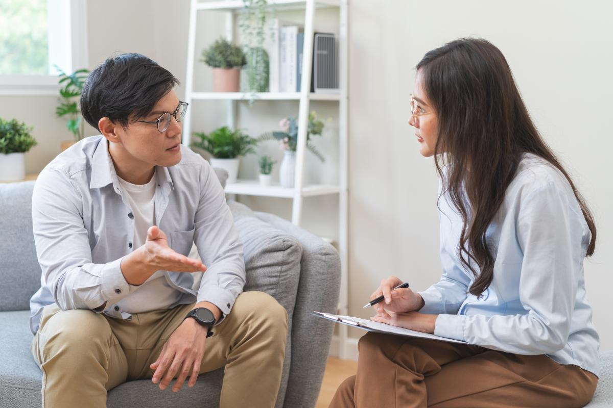 Patient and counselor demonstrating drug addiction counseling techniques